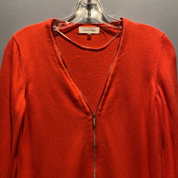 Calvin Klein Bright Coral Color Knit Sweater with Golden Zipper - Picture 2 of 7